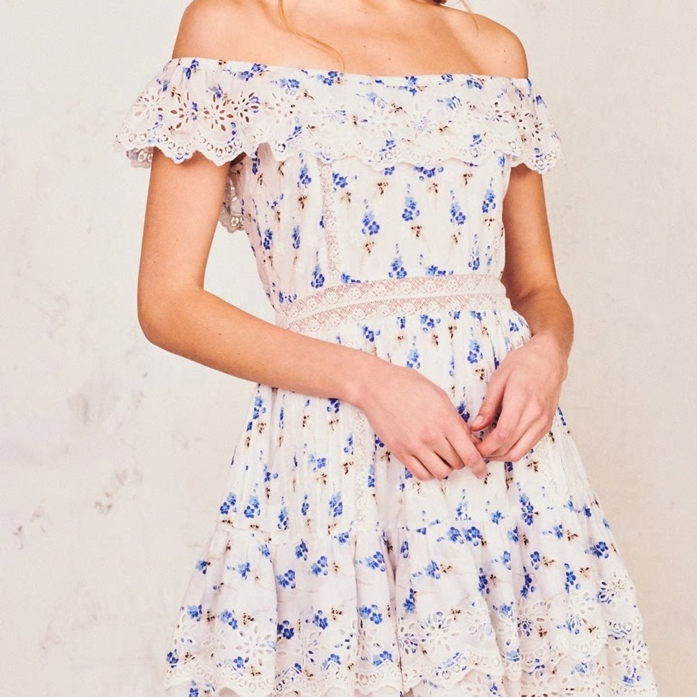 New! LoveShackFancy Denver White Off-Shoulder Mini Dress